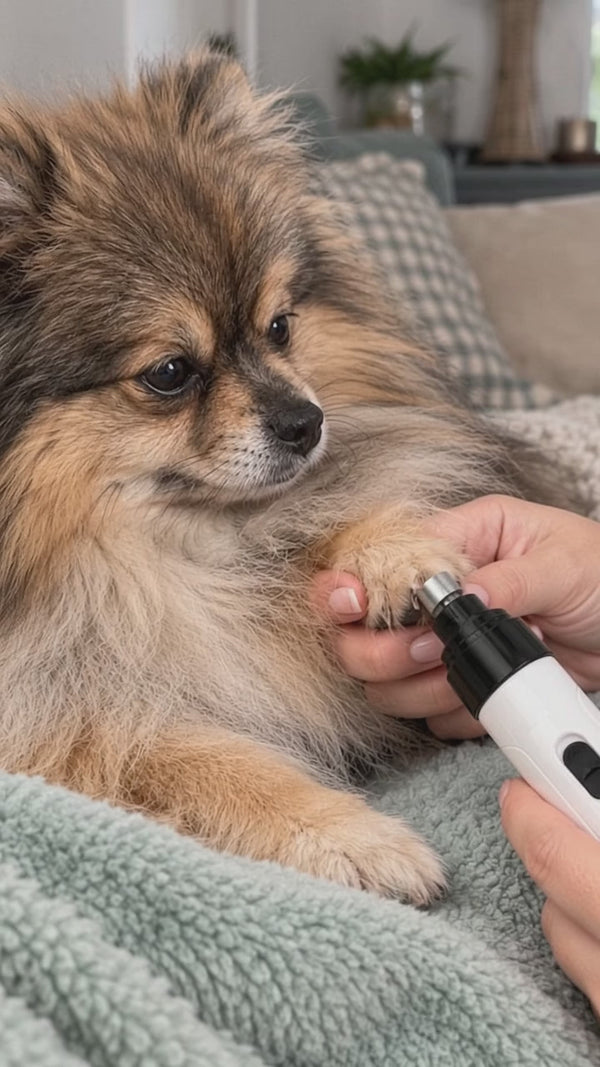 Persona limando la uña a un perro pomerania con LimaSuave